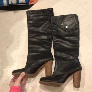 Modern Vintage Heeled Cuff Leather Knee Boots
